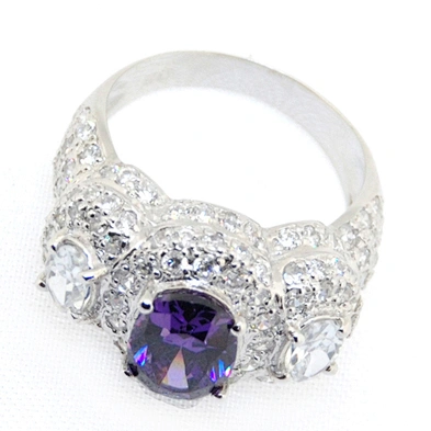 Noble style three gemstone italian silver rings for men