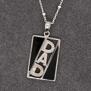 Geometric Shape Black Enamel Silver DNA Alphabet Inlay Pave Diamond Pendant