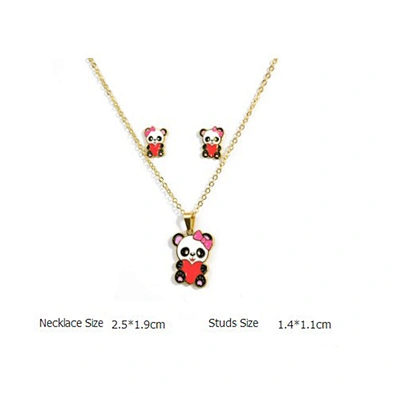 Fashion china stainless steel enamel cute panda shape jewelry set