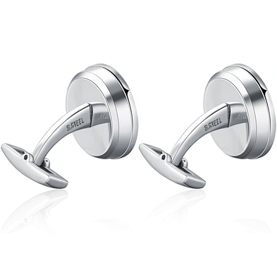 Round shape stainless steel blue shell cufflinks for men