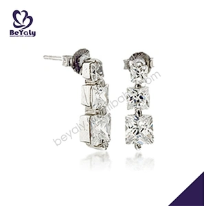 Generous chic fashion stylish clear square silver dice earrings