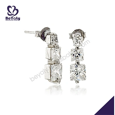 Generous chic fashion stylish clear square silver dice earrings