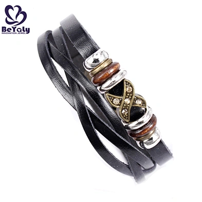 Wholesale Silver Charm Bangle Friendship Jewelry 18K Gold Leather Mens Bracelet