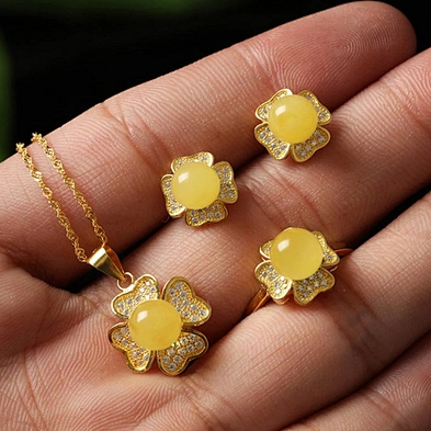 Brilliant cz flower design 925 sterling silver jewelry set