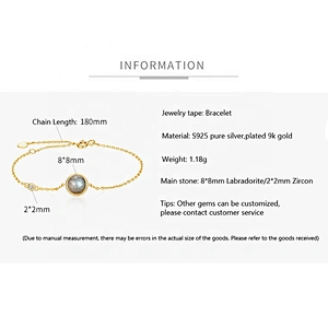 Simple design chain labradorite ball 9k gold plated bracelet for women