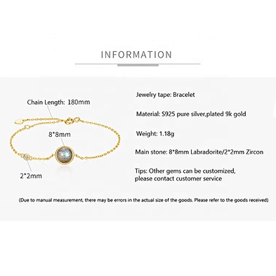 Simple design chain labradorite ball 9k gold plated bracelet for women