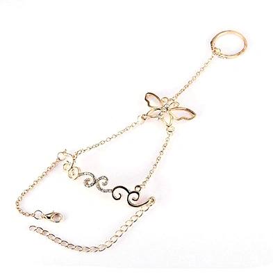 14k gold chain bracelet connected with ring attach