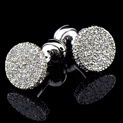Round shape luxury silver artificial diamond cufflinks
