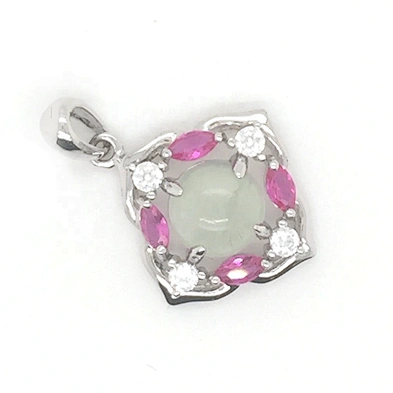 Flower Charm Three Color Gemstone Pendant, Round Moonstone Flower Necklace Jewelry, Girl Four-Leaf Flower Necklace