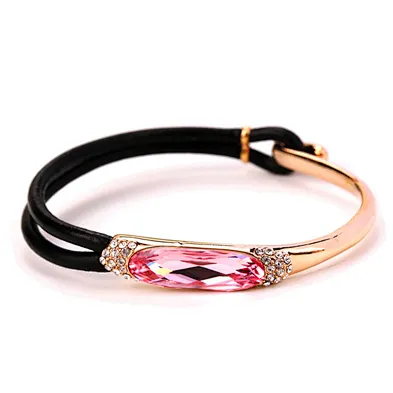 Fashion silver cz setting turquoise and leather bracelet