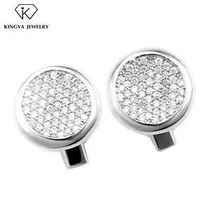 Round shape aaa cubic zircon sterling silver cufflink