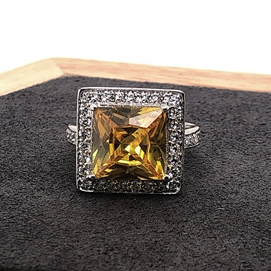Fancy yellow topaz design square silver bulk rings