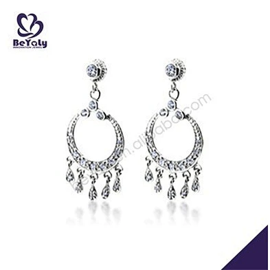 Circle design multi drop cz set silver nepal earrings