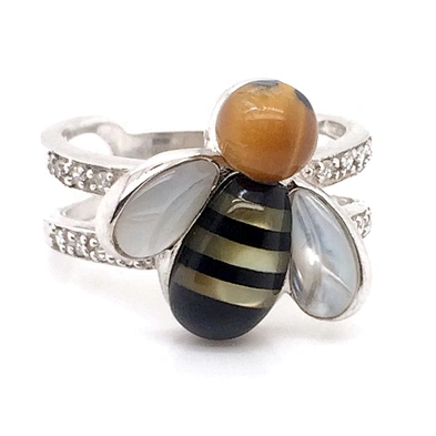 Bee Ring 925 Sterling Silver, Sea Abalone Shell 925 Cute Bee Ring