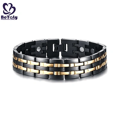 Black Fashion Custom Fitness Magnetic Stainless Steel Germanium Bead Bracelet Men