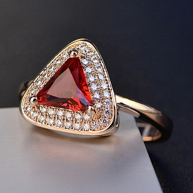 Silver Synthetic Ruby Stone Rings, Triangle Gold Ring Designs With Ruby