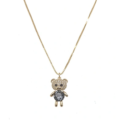 Shiny Black Onyx Silver Multi Cz Bear Gold Plating Chain Necklace Wedding Jewelry