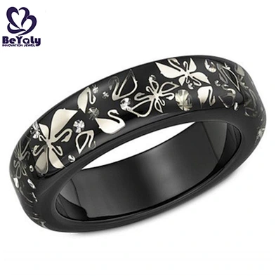 Black ceramic fancy swan engraved men bracelet