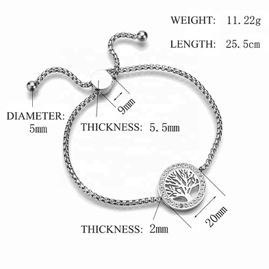 Stainless steel pull adjustable aromatherapy tree of life bracelet