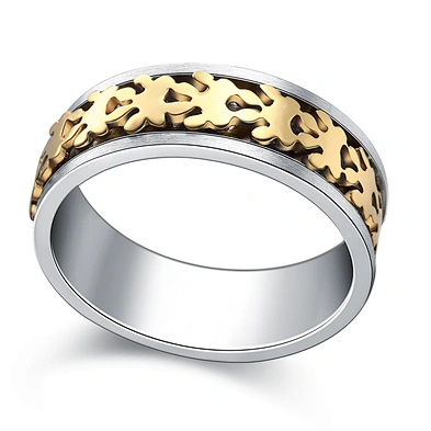 Rotatable Geometric Pattern Double Banded Mood Ring Stainless Steel
