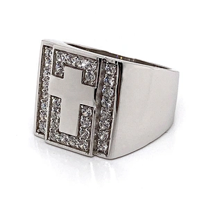 Favourable comment cz cross design mens ring silver