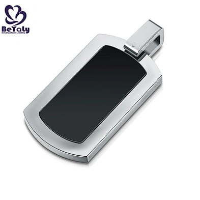 Stainless Steel Double Sides Design Wrinkle And Black Pendant Mens