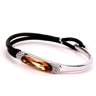 Fashion silver cz setting turquoise and leather bracelet