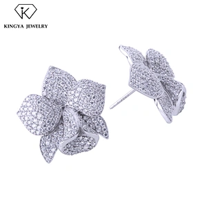 Women Blooming Flower Sterling Silver Stud Earring With Stone
