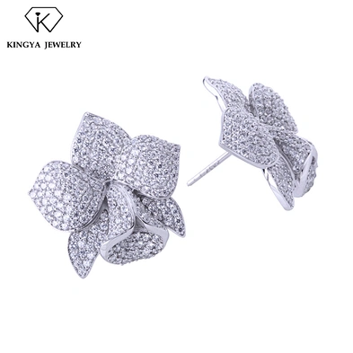 Women Blooming Flower Sterling Silver Stud Earring With Stone