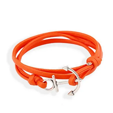 Stainless steel alloy leather custom made anchor hook bracelet men