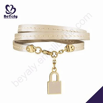 Yellow color wholesale for women leather bracelet silver