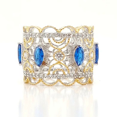 Fine jewelry cubic zircon full pave setting rhodium and gold plated ring