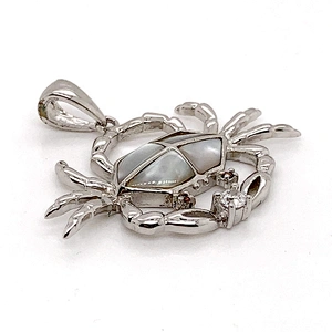 925 Silver Elegant Pretty Ladies Good Gift Cute Crab Pendant With White Pearl Oyster