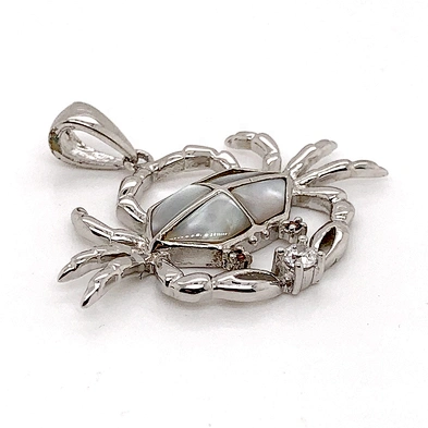925 Silver Elegant Pretty Ladies Good Gift Cute Crab Pendant With White Pearl Oyster