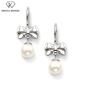 Latest design mother of pearl earrings, bow hanging drop pearl stud earring