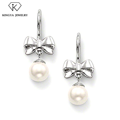 Latest design mother of pearl earrings, bow hanging drop pearl stud earring