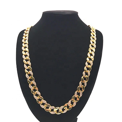 Chunky Cubic Zircon Ice Out Wide Cuban Link Chain Gold Plated Necklace