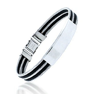 Stretch blank leather cuff bracelet with engrave metal plate