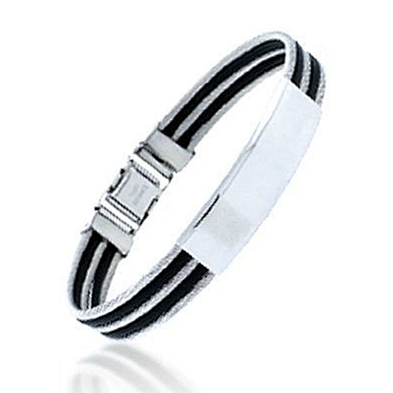 Stretch blank leather cuff bracelet with engrave metal plate