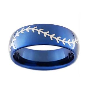 Custom Black Or Blue Baseball Ring, Inscribed Oem Tungsten Steel Ring