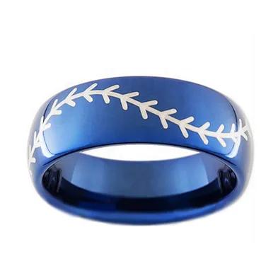 Custom Black Or Blue Baseball Ring, Inscribed Oem Tungsten Steel Ring