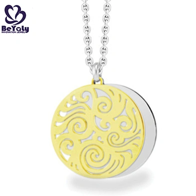 Eco-friendly carved round stainless steel tribal pendant necklaces