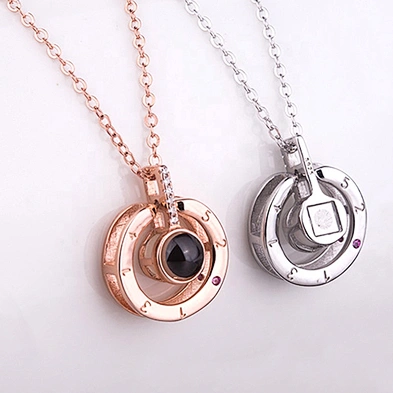 Round Eye Shape I Love You In 100 Languages Projection Necklace