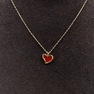 Gold Plating Embroidery Frame Epoxy Red Heart Pendant Jewelry Necklace