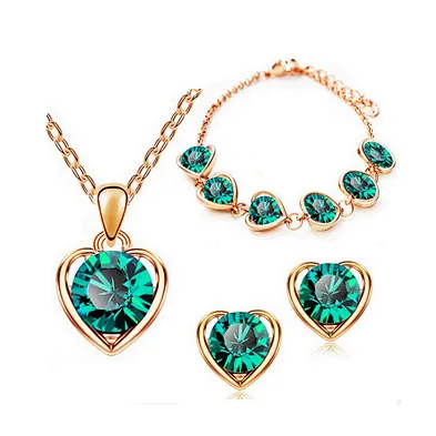Women Fashion Gold Plated 925 Sterling Silver Pendant Necklace Jewelry Set