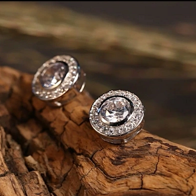Iced Out Round Circle Stud Earring, Zircon Earring Round Shape Jewelry
