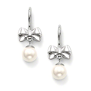 Latest design mother of pearl earrings, bow hanging drop pearl stud earring