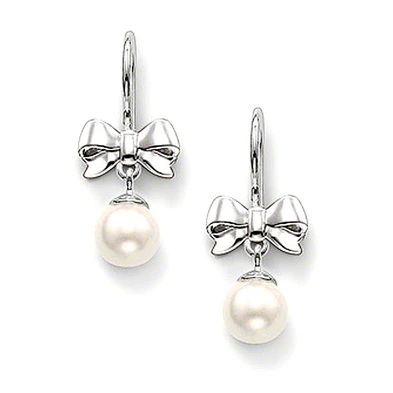 Latest design mother of pearl earrings, bow hanging drop pearl stud earring