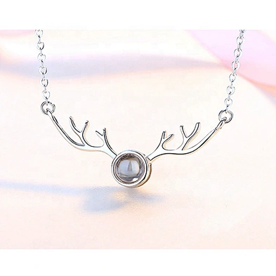 Antler shape i love you 100 language projection silver necklace for women