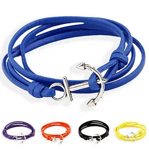 Stainless steel alloy leather custom made anchor hook bracelet men